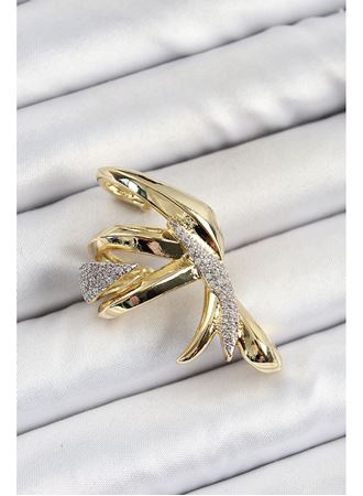 Pirinç Zirkon Taşlı Sıkıştırma Sağ Kıkırdak Gold Renk Kadın Küpe