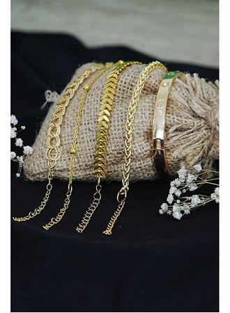 Kombin Bileklik Altın Kaplama Lüks Trend 5 Adet