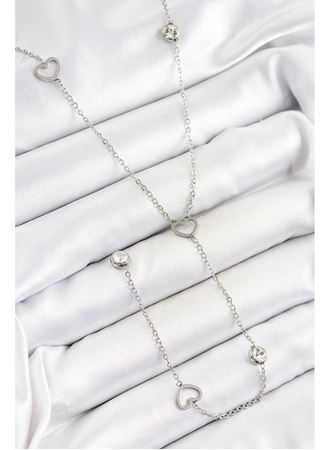 316L Çelik Zirkon Taşlı Kalp Figürlü Y Model Gümüş Renk Kadın Kolye