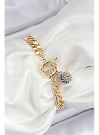 Pirinç Nazar Model Zirkon Taşlı Gold Renk VİP Seri Kadın Bileklik