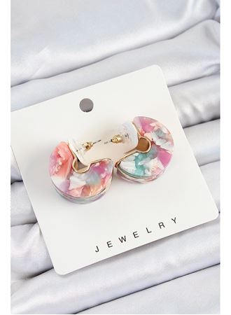 Pirinç Mermer Desenli Vintage Yarım Halka Model Gold Renk Kadın Küpe