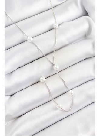 Pirinç İnci Figürlü Y Model Gümüş Renk Kadın Kolye