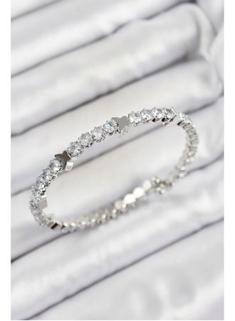 Pirinç Zirkon Taşlı Kalp Model Gümüş Renk Yaylı Kadın Bileklik