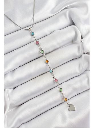 Pirinç Gümüş Renk Karışık Renk Zirkon Taşlı Y Kadın Kolye