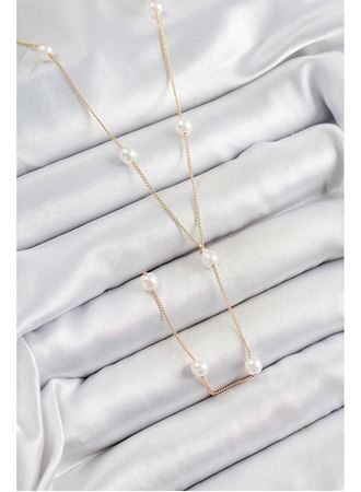 Pirinç İnci Figürlü Y Model Gold Renk Kadın Kolye