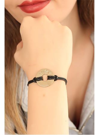 LUCKY (Şanslı) Siyah Deri İpli Unisex Mood Bileklik