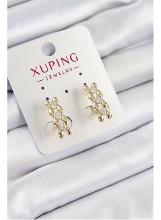 Xuping Zirkon Taşlı Sıralı Damla Model Gold Renk Kadın Küpe