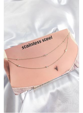 316L Çelik Zirkon Taşlı Damla Model Gold Renk Göbek Bel Zinciri