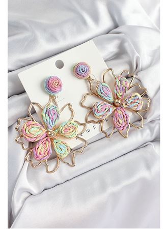 Pirinç Rainbow Çiçek Model Gold Renk Kadın Hasır Küpe