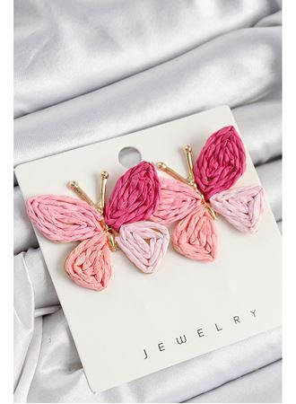 Pirinç Pembe Kelebek Model Gold Renk Kadın Hasır Küpe