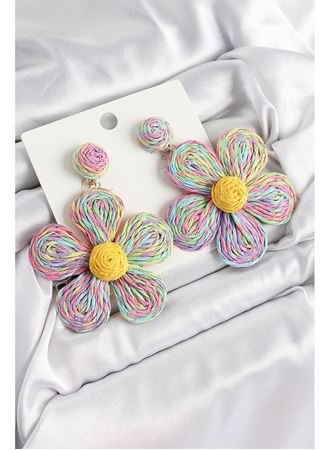 Pirinç Rainbow Papatya Model Gold Renk Kadın Hasır Küpe