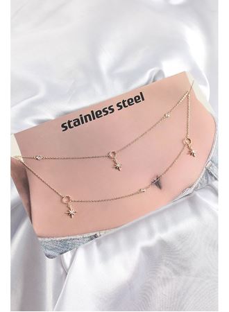 316L Çelik Zirkon Taşlı Kutup Yıldızı Model Gold Renk Göbek Bel Zinciri