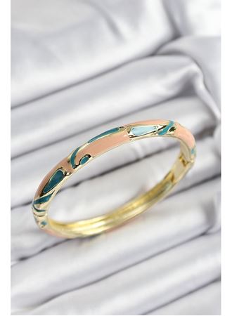 Mineli Pirinç Krem Ve Yeşil Mermer Motifli Gold Renk Kadın Kelepçe