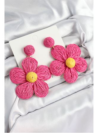 Pirinç Pembe Papatya Model Gold Renk Kadın Hasır Küpe