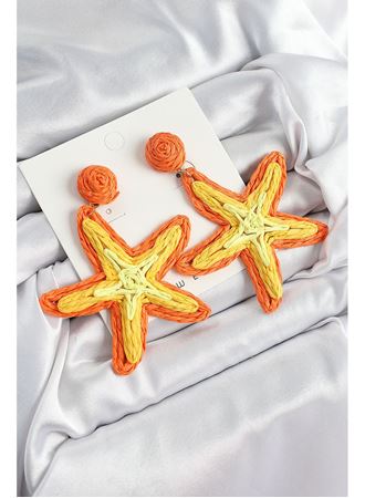 Pirinç Turuncu Deniz Yıldızı Model Gold Renk Kadın Hasır Küpe