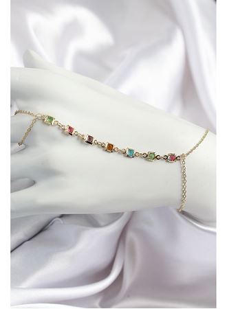 Pirinç Renkli Kare Zirkon Taşlı Y Model Gold Renk Kadın Şahmeran