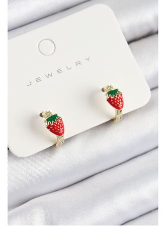 Pirinç Çilek Model Gold Renk Çocuk Küpe