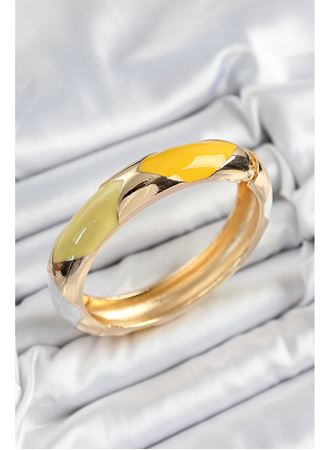 Pirinç Beyaz Yeşil Sarı Mineli Baklava Model Gold Renk Kadın Kelepçe