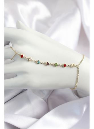 Pirinç Renkli Kalpli Zirkon Taşlı Y Model Gold Renk Kadın Şahmeran