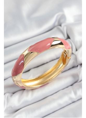 Pirinç Pembe Mineli Baklava Model Gold Renk Kadın Kelepçe