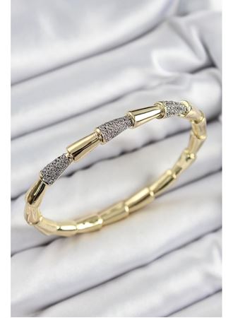 Pirinç Zirkon Taşlı Kemik Model Gold Renk Vip Kadın Bileklik