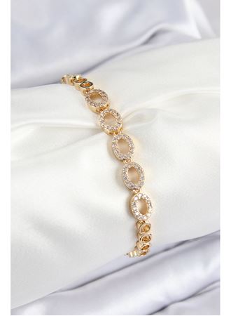 Pirinç Zirkon Taşlı Oval Model Gold Renk Kadın Bileklik