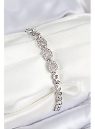 Pirinç Zirkon Taşlı Oval Model Gümüş Renk Kadın Bileklik