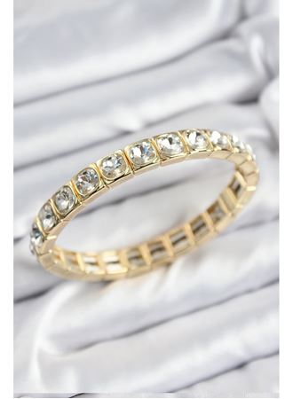 Pirinç Zirkon Taşlı Kare Model Gold Renk Lastikli Kadın Bileklik