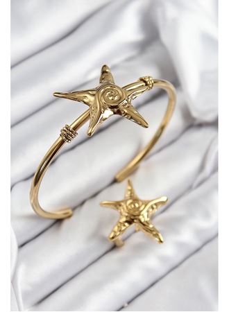 Pirinç Deniz Yıldızı Model Gold Renk Bileklik Yüzük Set