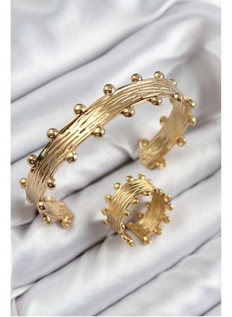 Pirinç Topcuk Model Gold Renk Bileklik Yüzük Set