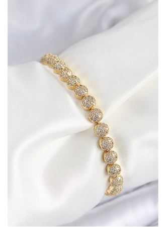 Pirinç Zirkon Taşlı Yarım Topcuk Model Gold Renk VIP Seri Kadın Bileklik
