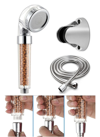 Filtreli Ve Su Tasarruflu Arıtmalı Duş Başlığı Seti Boncuklu Başlık Hortum Ve Mafsal Set (