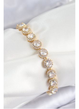 Pirinç Zirkon Taşlı Daire Baget Model Gold Renk VIP Seri Kadın Bileklik