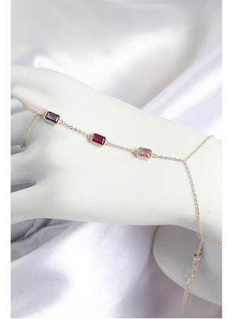 Pirinç Renkli Zirkon Taşlı Dikdörtgen Model Gold Renk Kadın Şahmeran