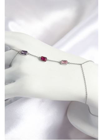 Pirinç Renkli Zirkon Taşlı Dikdörtgen Model Gümüş Renk Kadın Şahmeran