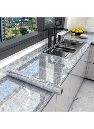 Mermer Desenli Mutfak Duvar Kağıdı Sticker - 5mx60cm Su Geçirmez, Yağa Dayanıklı, Yüksek Sıcaklığa Dayanıklı Tezgah, Dolap, Ocak Yenileme Folyosu T04 (