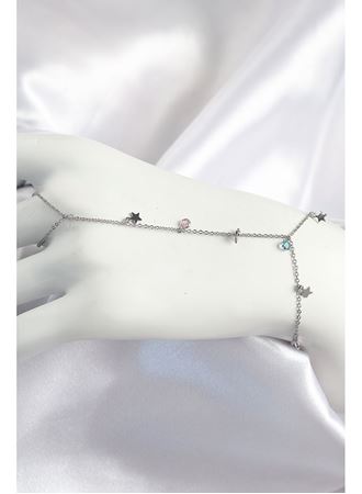 Pirinç Renkli Zirkon Taşlı Sallantılı Yıldızlı Model Gümüş Renk Kadın Şahmeran