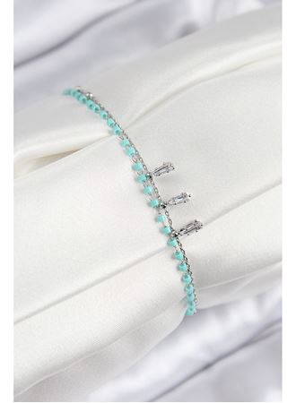 Pirinç Zirkon Taşlı Mavi Boncuklu Model Gümüş Renk Kadın Bileklik