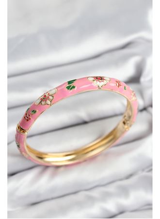 Mineli Pirinç Pembe Çiçek Motifli Gold Kadın Kelepçe