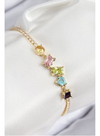 Pirinç Renkli Zirkon Taşlı Geometrik Model Gold Renk Kadın Bileklik