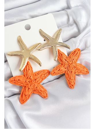 Pirinç Sallantılı Turuncu Deniz Yıldızı Model Gold Renk Hasır Küpe