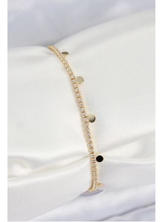 Pirinç Zirkon Taşlı Ezme Zincirli Sıralı Model Gold Renk Kadın Bilekilk