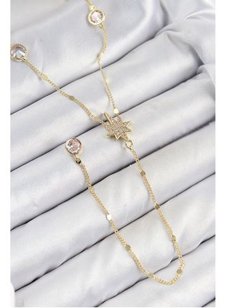 Pirinç Zirkon Taşlı Kutup Yıldızı Model Gold Renk Y Kolye