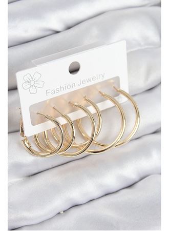 Pirinç Halka Model Gold Renk Kadın Set Küpe