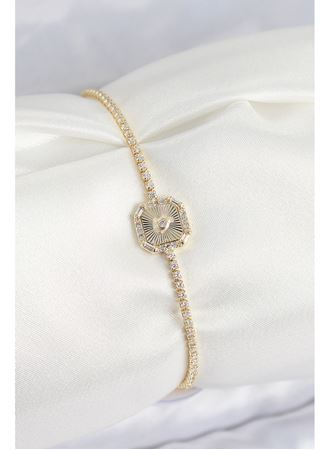 Pirinç Zirkon Taşlı Kare Model Gold Renk Kadın Bilekilk