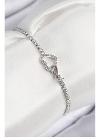 Pirinç Zirkon Taşlı Sonsuzluk Kalp Model Gümüş Renk Kadın Bileklik