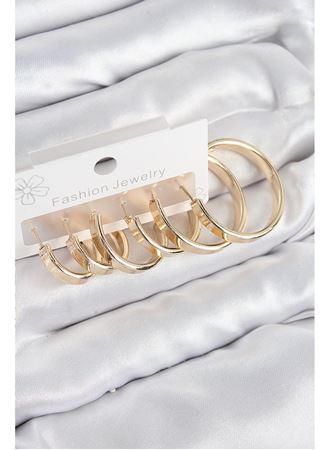 Pirinç Halka Model Gold Renk Kadın Set Küpe