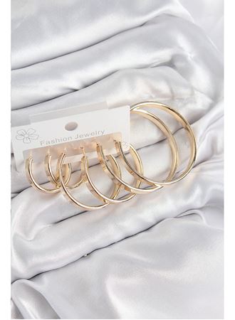 Pirinç Halka Model Gold Renk Kadın Set Küpe