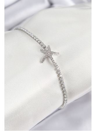 Pirinç Zirkon Taşlı Deniz Yıldızı Model Gümüş Renk Kadın Bileklik