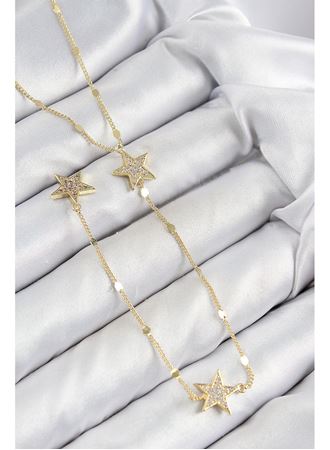 Pirinç Zirkon Taşlı Yıldız Model Gold Renk Y Kolye